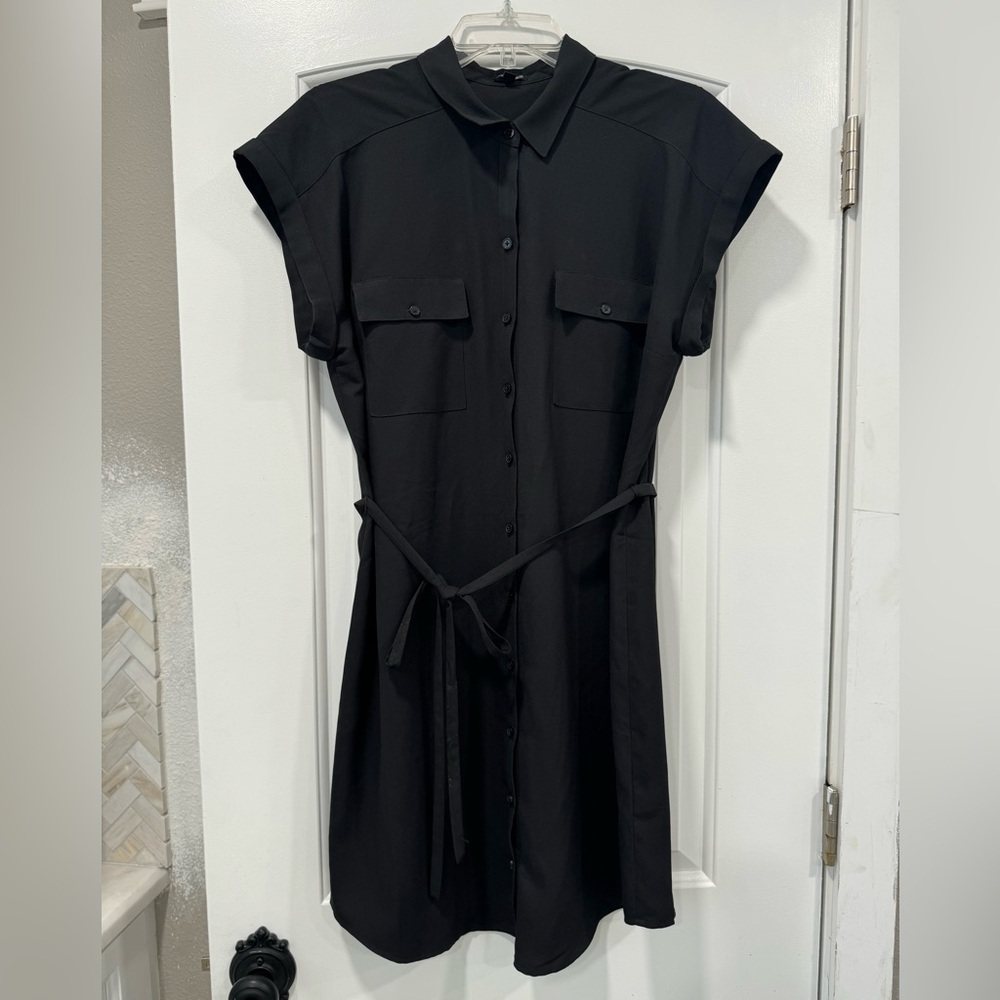 Express Button Down Black Short Sleeved Dress- Large